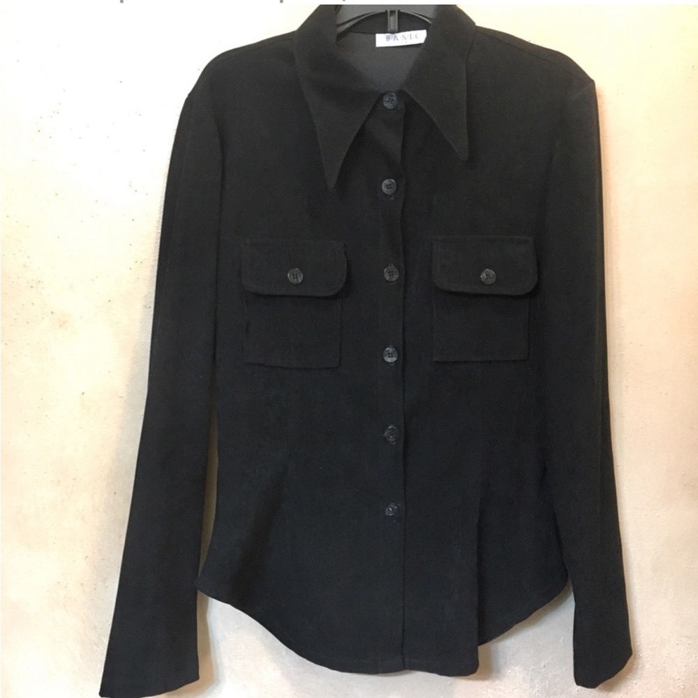 Beautiful Snap Down Collared Suede Black Jacket, Size S